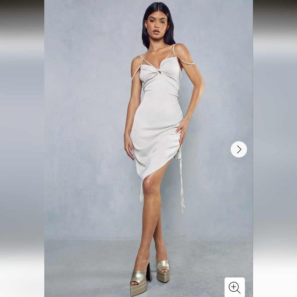 MissPap Satin Ruched Strappy Midi Dress- 10